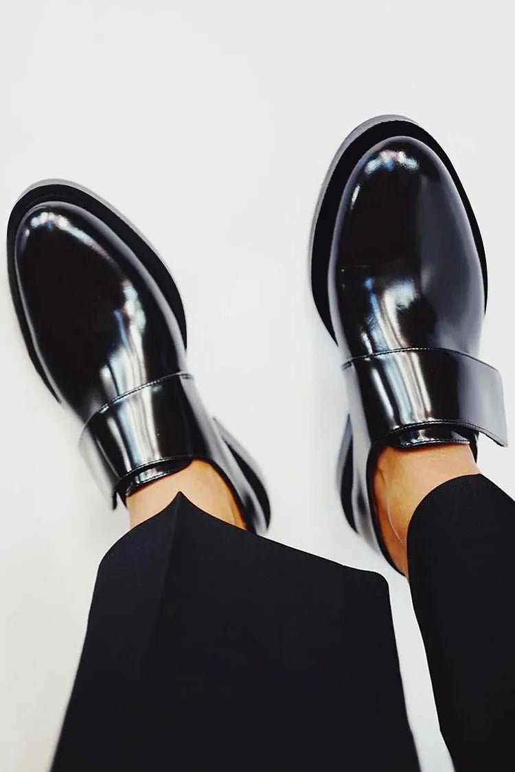 Women's Strap Loafers – Slip-On Wide Vamp Strap Closed Toe