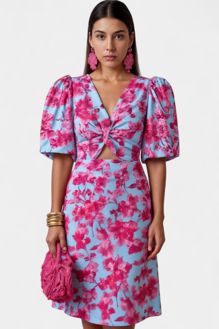 Mira Bold Print Dress | Puff Sleeves, Ruched Waist