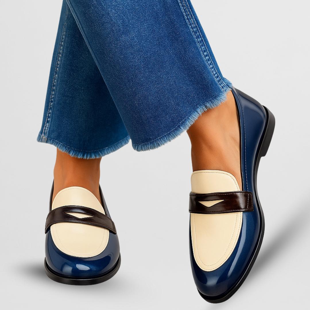 Women's Two-Tone Loafers – Slip-On Closed Toe Contrast Panel