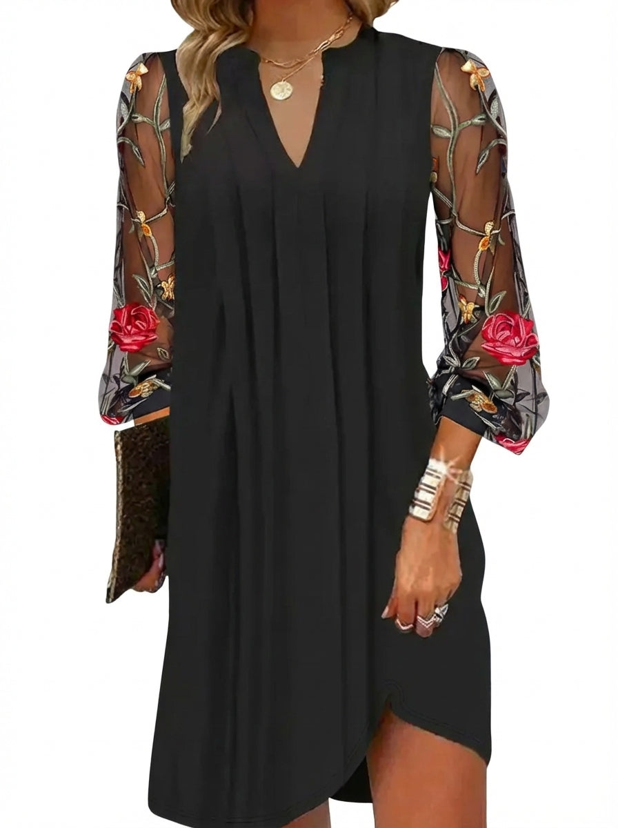 Natalia Sheer Sleeve Mini Dress - Black