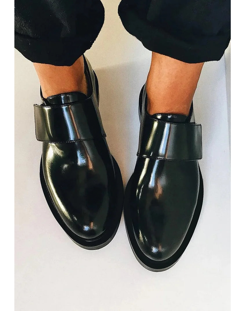 Women's Strap Loafers – Slip-On Wide Vamp Strap Closed Toe