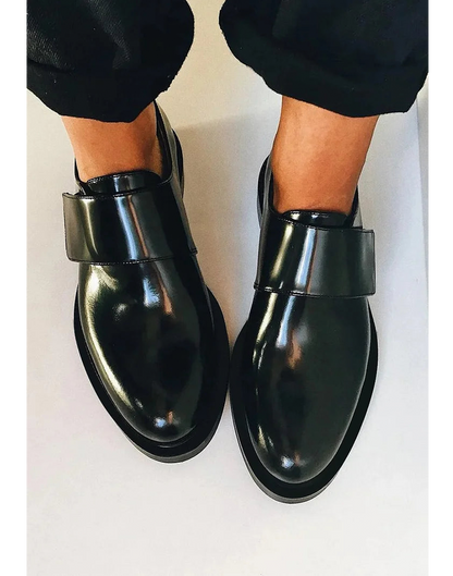 Women's Strap Loafers – Slip-On Wide Vamp Strap Closed Toe