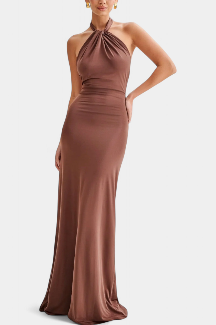 Trinity Halter Dress | Fitted Ruched, Low Back, Alluring