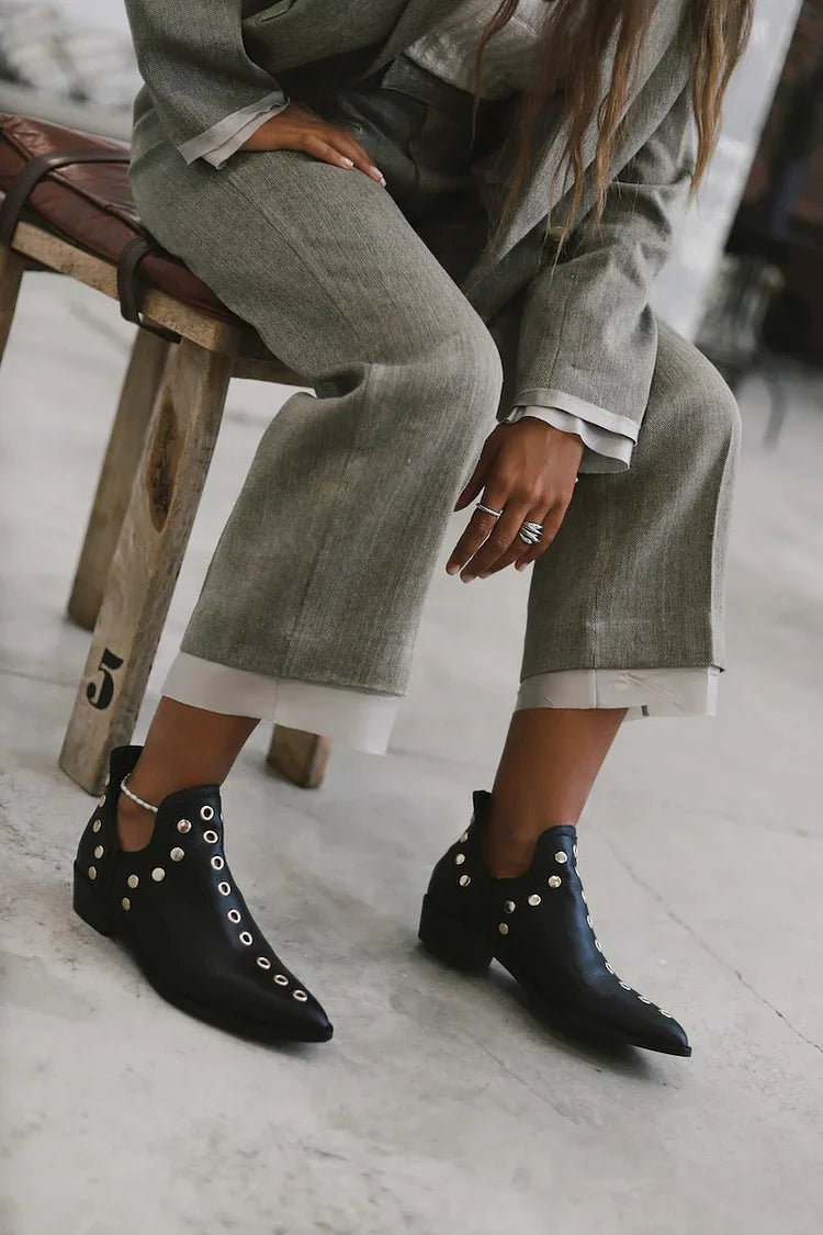 Women's Studded Ankle Boots – Pointed Toe Block Heel All-Over