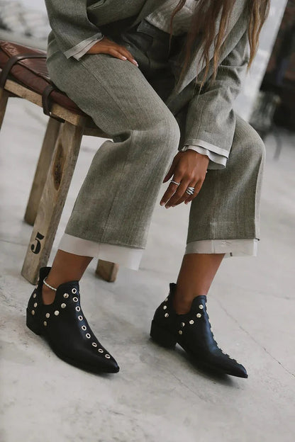 Women's Studded Ankle Boots – Pointed Toe Block Heel All-Over