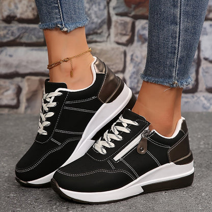 Women's Orthopedic Low-Cut Sneakers – Lace-Up Panel Upper