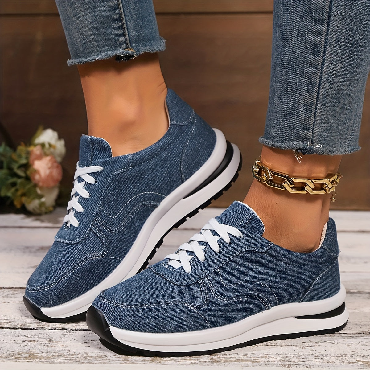 Women's Orthopedic Sneakers – Lace-Up Low-Top Raised Sole