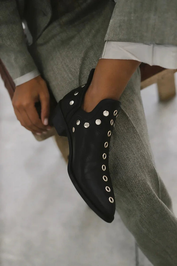Women's Studded Ankle Boots – Pointed Toe Block Heel All-Over