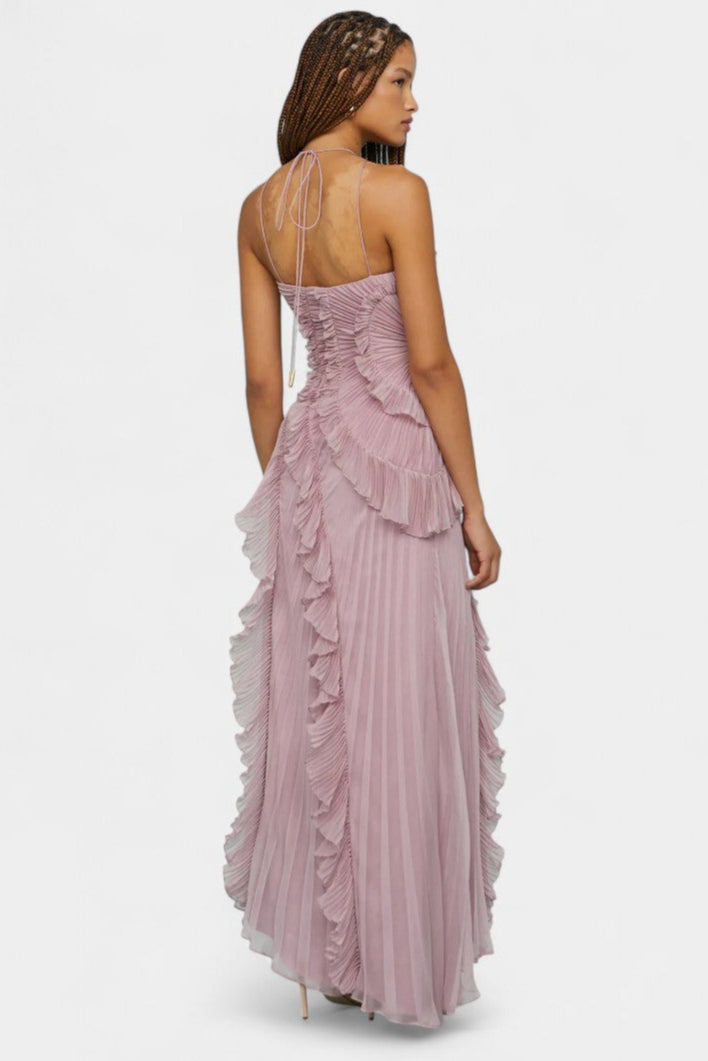 Lily Halter Dress | Pleated Ruffle, Dusty Lilac