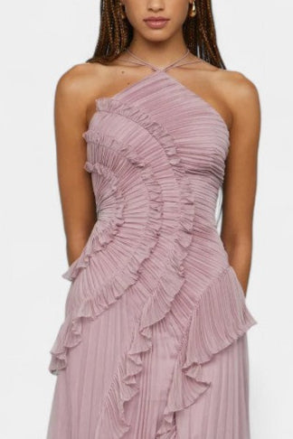 Lily Halter Dress | Pleated Ruffle, Dusty Lilac