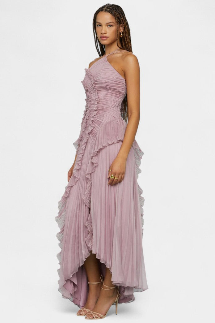 Lily Halter Dress | Pleated Ruffle, Dusty Lilac