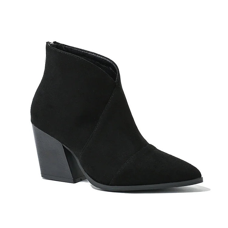Women's Ankle Boots – Pointed Toe Block Heel Clean Upper