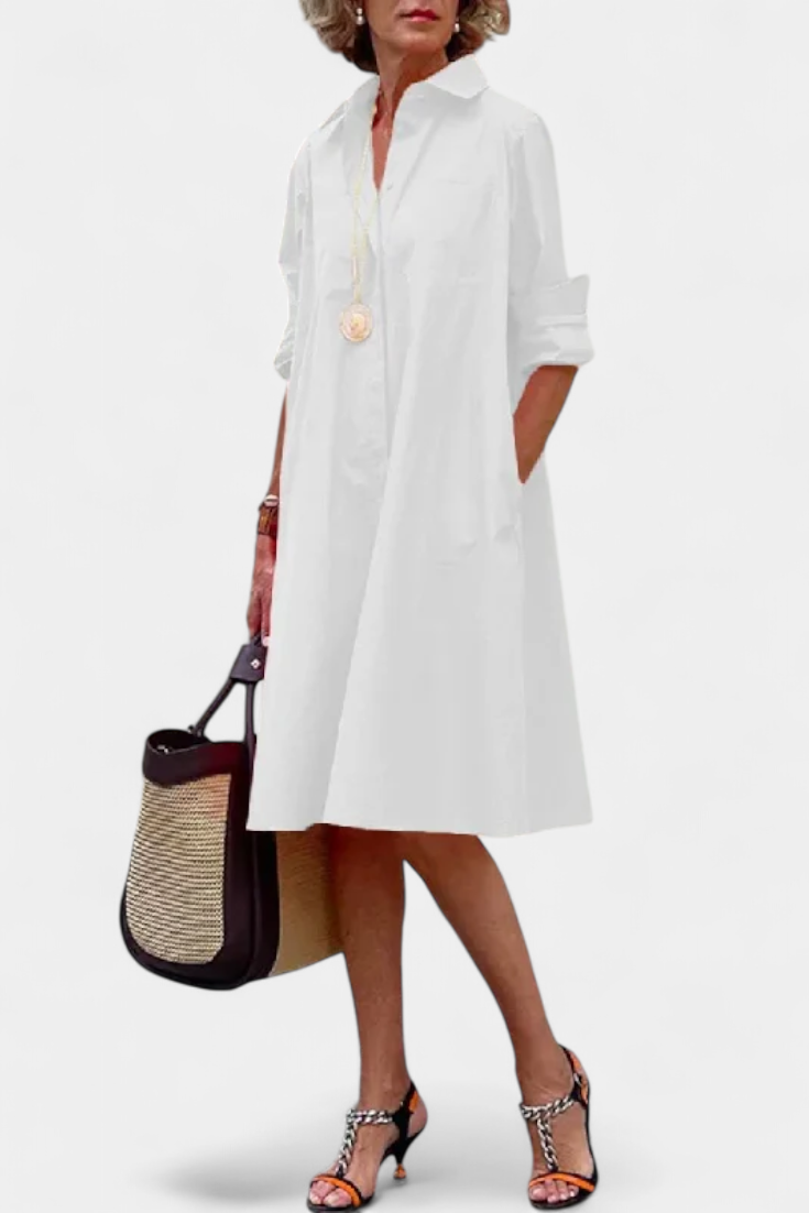 Larissa Cotton-Silk Midi Dress | Lapel Collar, Minimalist