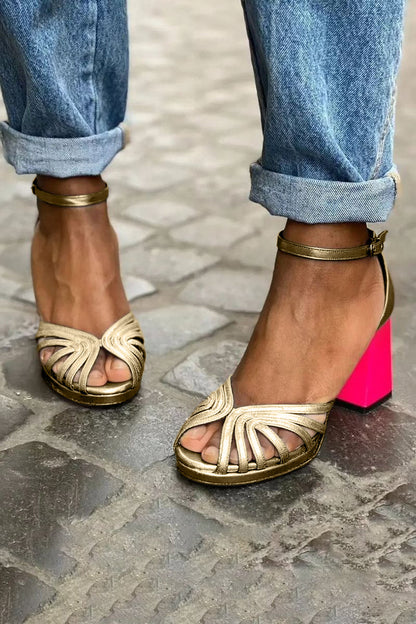 Women's Block Heel Sandals – Open Toe Ankle Strap Multi-Strap