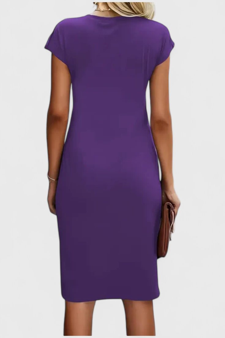 Katrina Draped Midi Dress | Round Neck, Fitted, Timeless
