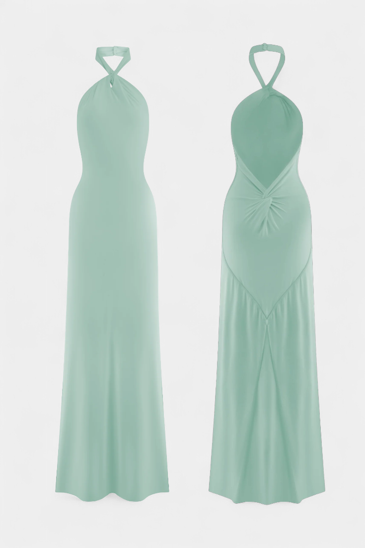Trinity Halter Dress | Fitted Ruched, Low Back, Alluring
