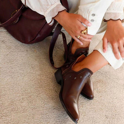 Women's Studded Ankle Boots – Pointed Toe Slip-On Western