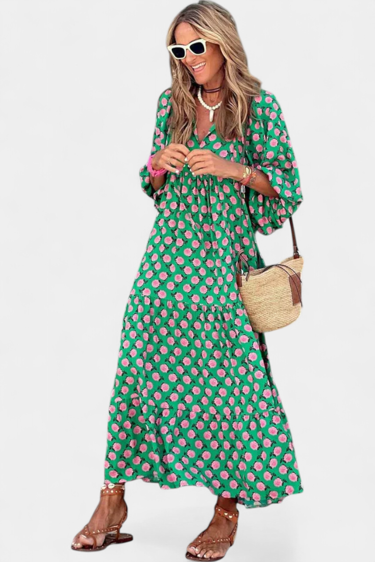 Aroa Boho Dress | Artistic Floral, Free-Spirited Flow