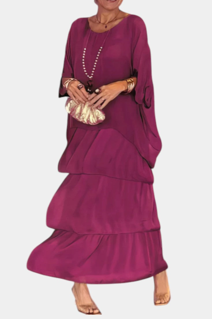 Caroline Maxi Dress | Bat Sleeves, Ruffled Skirt, Relaxed