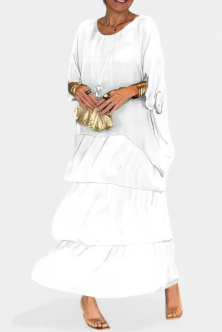 Caroline Maxi Dress | Bat Sleeves, Ruffled Skirt, Relaxed