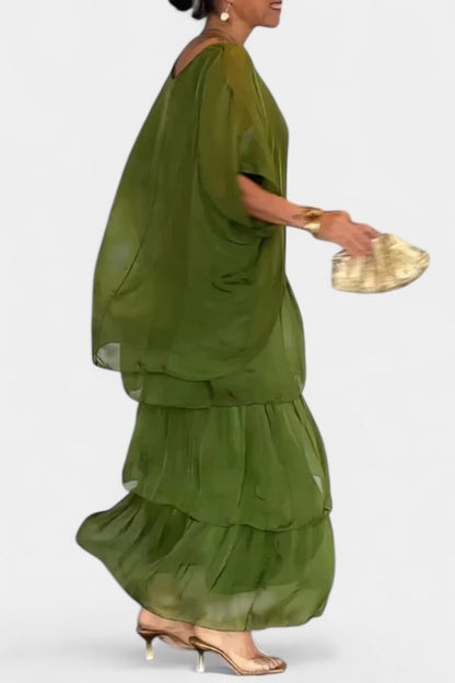 Caroline Maxi Dress | Bat Sleeves, Ruffled Skirt, Relaxed