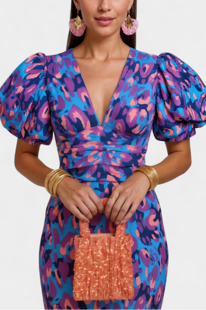 Mira Bold Print Dress | Puff Sleeves, Ruched Waist