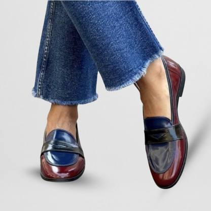 Women's Two-Tone Loafers – Slip-On Closed Toe Contrast Panel