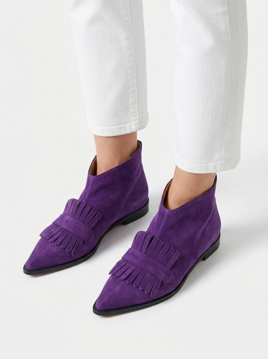 Women's Ankle Boots – Pointed Toe Slip-On Fringe Detail