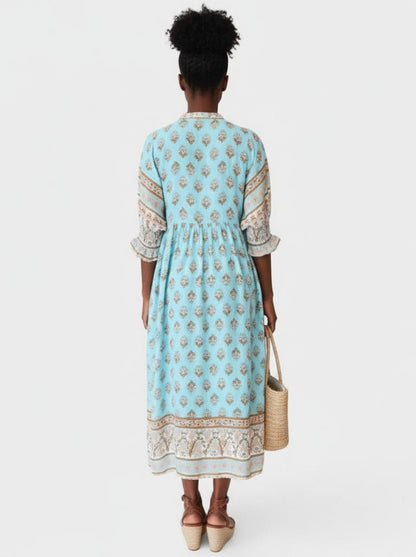 Ines Bohemian Dress Back View Blue