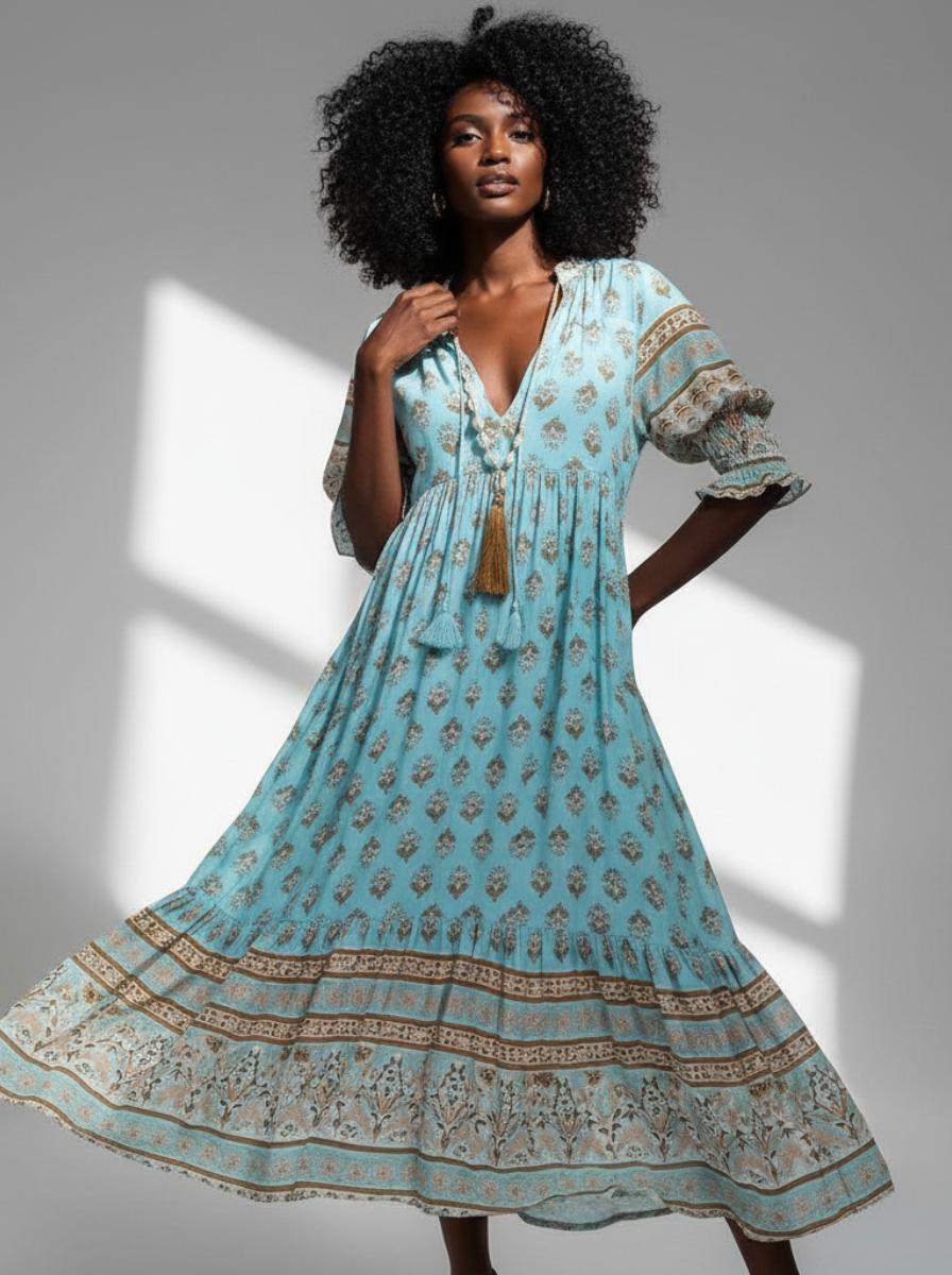 Ines Bohemian Dress Editorial Blue