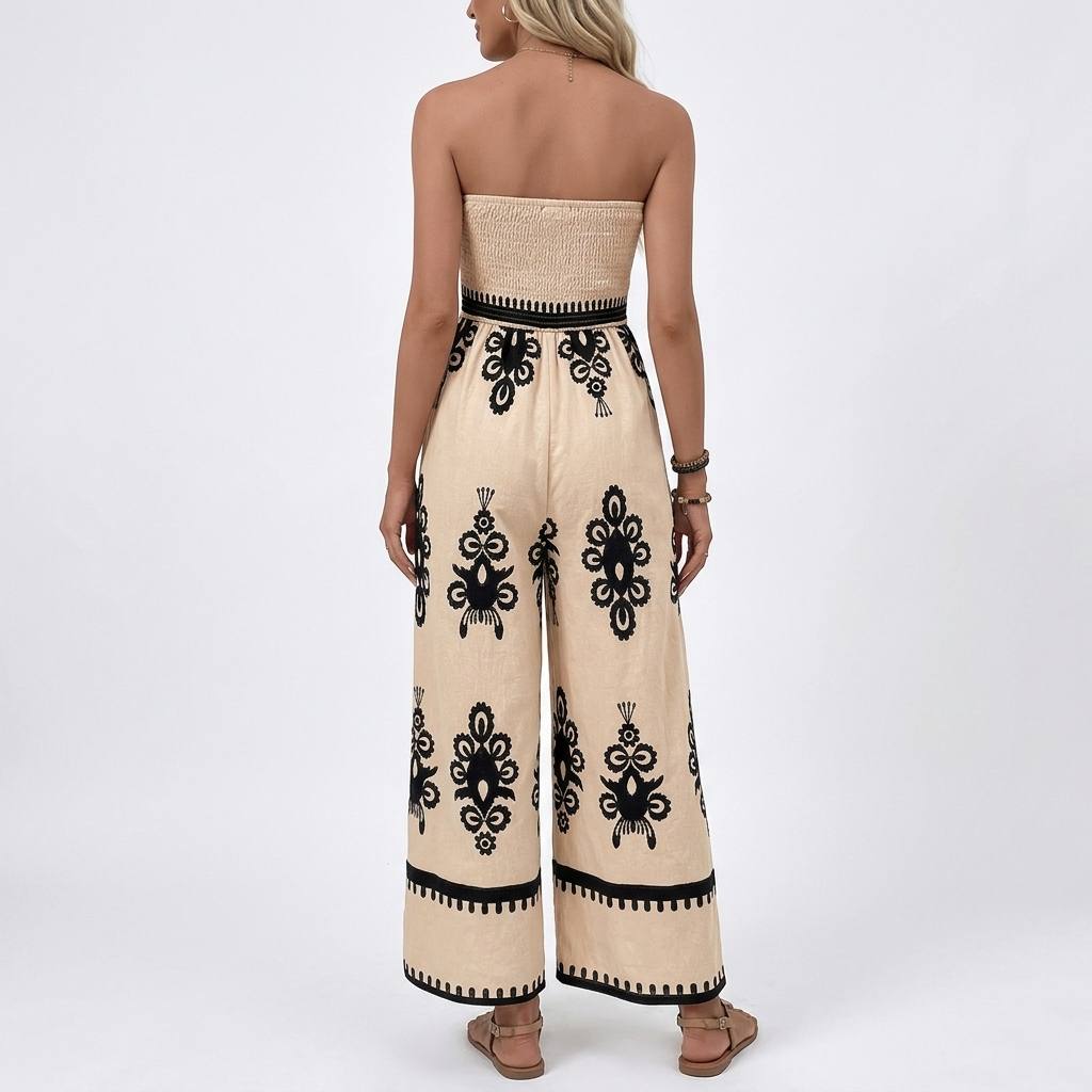 Apricot strapless wide-leg jumpsuit - Back view