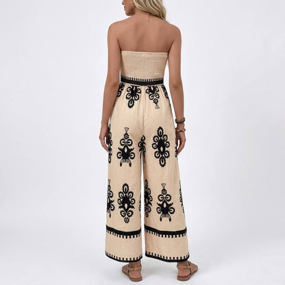 Apricot strapless wide-leg jumpsuit - Back view