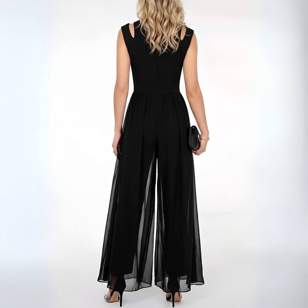 Black sleeveless wide-leg jumpsuit - Back view