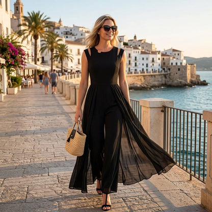Black sleeveless wide-leg jumpsuit - Lifestyle Mediterranean
