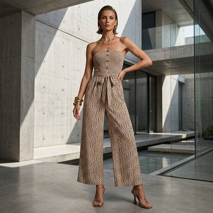 Strapless jumpsuit button detail - Editorial fashion