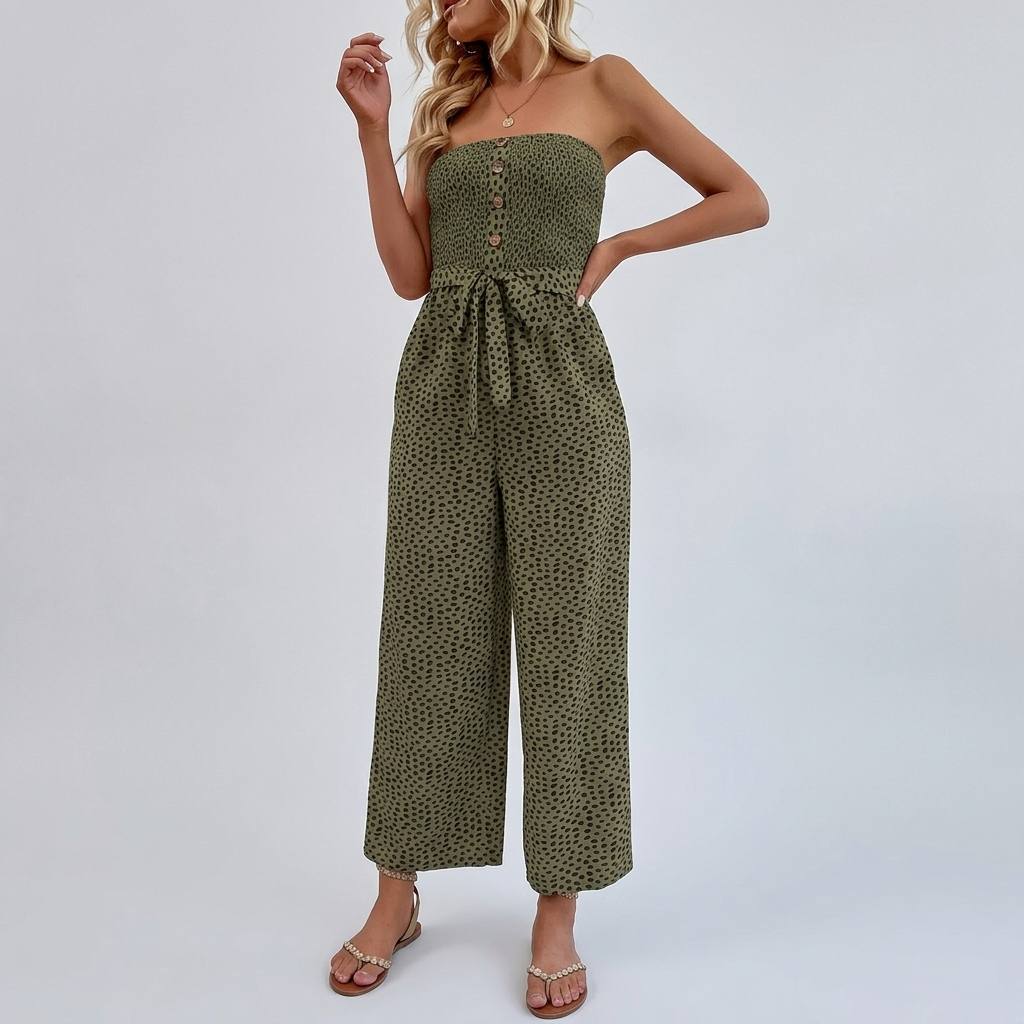 Strapless jumpsuit button detail army green - Studio clean