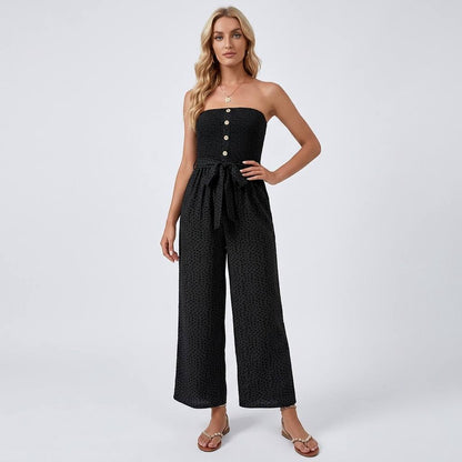 Strapless jumpsuit button detail black - Studio clean