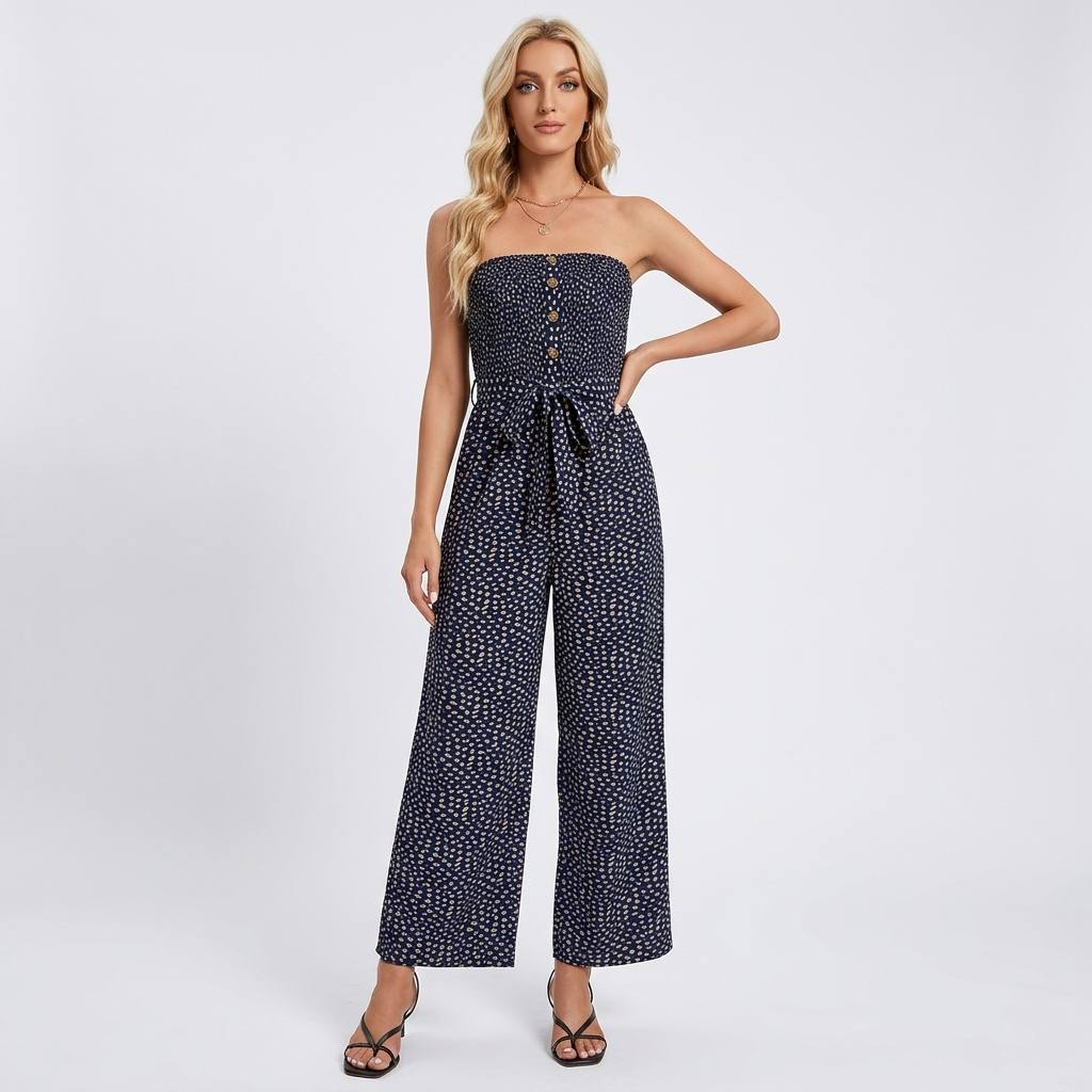 Strapless jumpsuit button detail dark blue - Studio clean