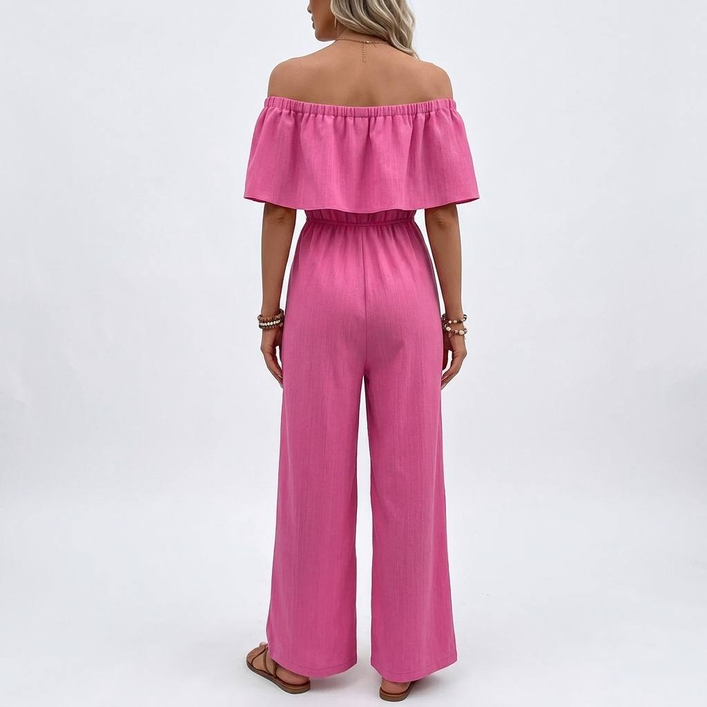Pink off-shoulder jumpsuit - Back view