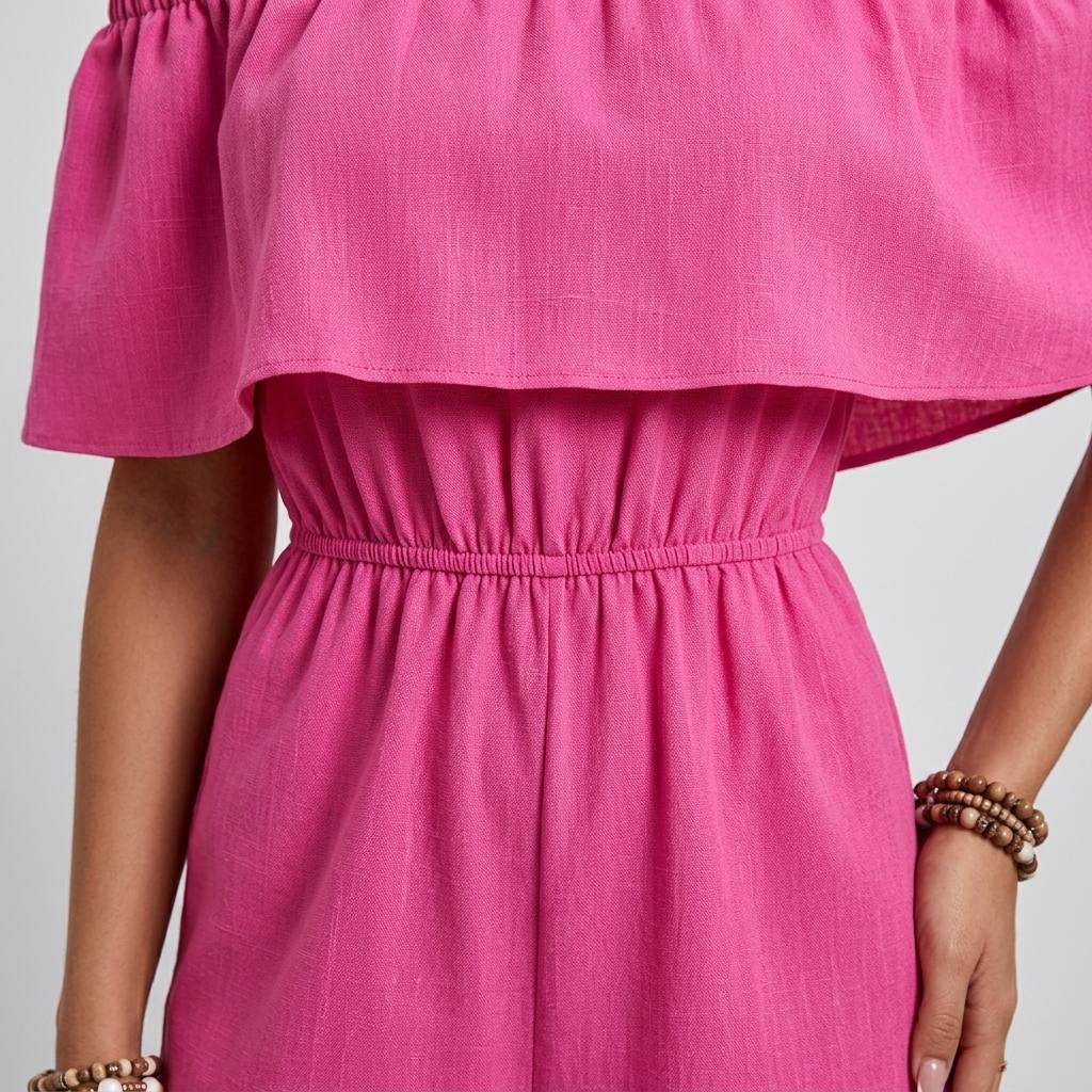 Pink off-shoulder jumpsuit - Detail zoom
