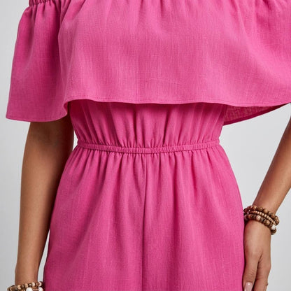 Pink off-shoulder jumpsuit - Detail zoom