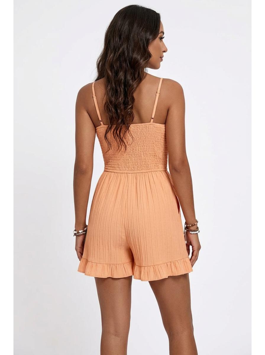 Smocked Ruffle Hem Playsuit Apricot - Back View