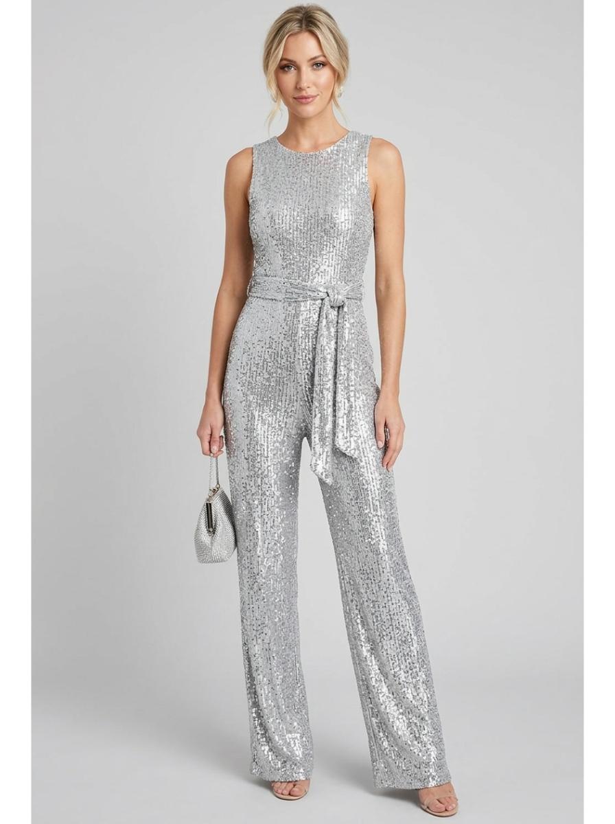 Elegant Silver Sequin Jumpsuit - Studio Clean