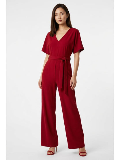 Elegant Wide Leg Jumpsuit Red - Studio Clean