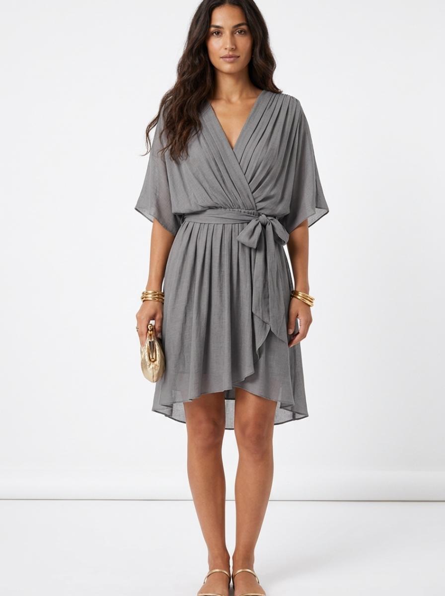 Zoe Wrap Mini Dress Gray - Studio Clean