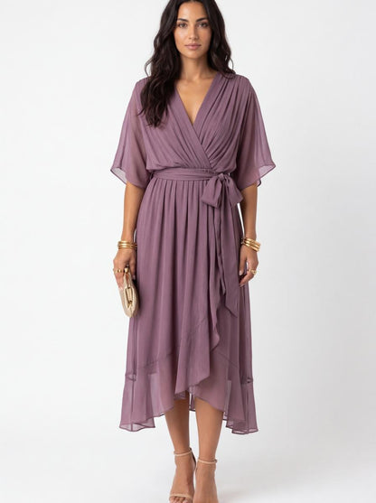 Zoe Wrap Mini Dress Mauve - Studio Clean